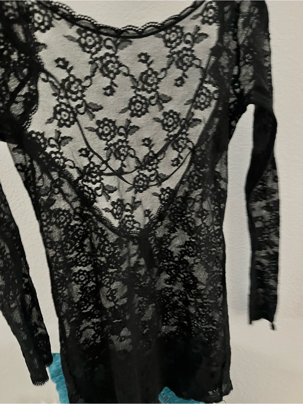 Victoria's Secret Black Sheer Lace Long-Sleeve Chemise
